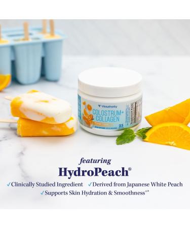 Colostrum Collagen Peptide Protein Powder Hydrolyzed HydroPeach Gut Health Skin & Immune Support | 1g Bovine Colostrum 2g Collagen Peptides 20mg Peach Ceramides Blend Unflavored 25 Servings No Sugar - Buy Online on GoSupps.com