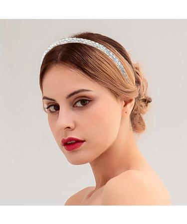 Flayem Rhinestone Headband Wedding Bridal Hair Hoop Narrow Crystal Headband Party Holiday Daily Hair Accessories for Women and Girls (White) - Buy Online on GoSupps.com