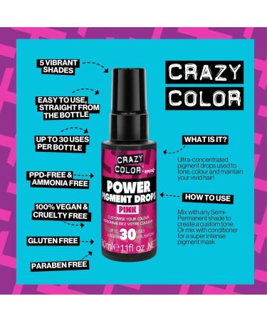 Crazy Color Pink Power Pigments 30ml | Ultra Concentrated Custom Toner & Semi-Permanent Dye | Vegan Formula, No Bleach or Ammonia - Buy Online on GoSupps.com