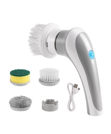 Handheld Electric Scrubber Cordless Cleaning Brush with 3 Replaceable Brush Heads Rechargeable Kitchen Cleaning Spin Brush for Shoe Brushing Dishwashing Bathroom Tub Floor Car Tile Grey