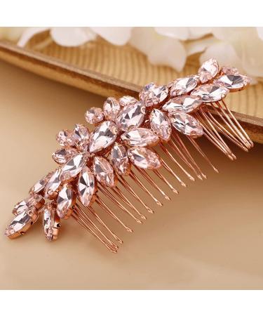Chargances Crystal Bridal Hair Comb Pink Wedding Rhinestonel Hair Side Comb Fashion Hair Clip Handmade Hair Accessories for Bride Wedding Prom Flower Girl Headpieces (Pink)