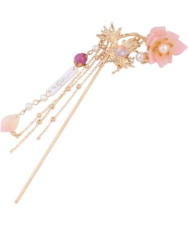 FRCOLOR Pink Pearl Flower Hair Stick Chinese Hair Chopsticks Vintage Long Tassel Hairpin Chignon Chopsticks Hanfu Hair Making Accessories - Buy Online on GoSupps.com