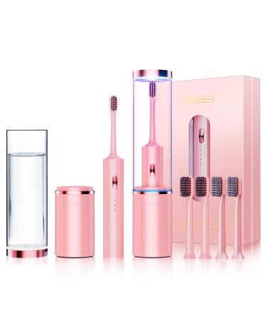 SUFOR-U Q5 Sonic Electric Toothbrush with Cleaning Cup  4 Modes Travel Toothbrush for Adults  4 Hours Fast Charge for 45 Days  41000 VPM  Smart Timer  Self-Cleaning Light Powered Toothbrush (Pink)