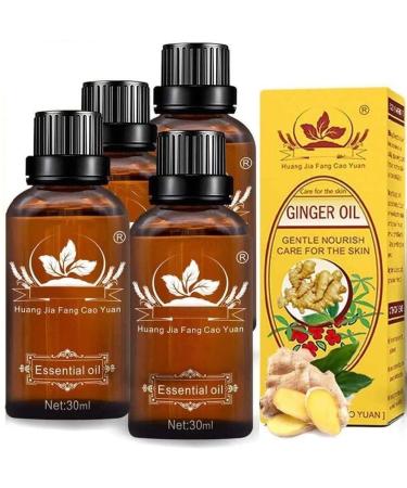 4 Packs Ginger Massage Oil for Lymphatic Drainage,100% Pure Natural Drainage Ginger Oil,SPA Massage Oils,Ginger Essential Oil Repelling Cold and Relaxing Massage Oil-30ml