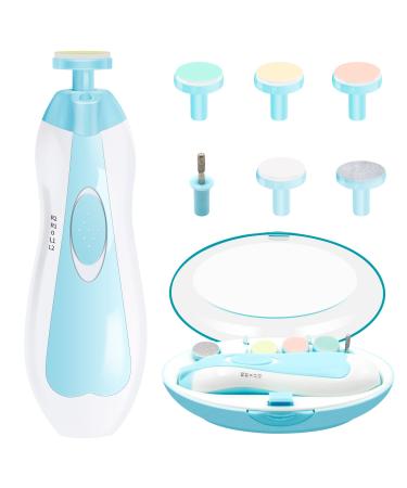 Baby Nail File 6 in 1 Safety Cutter Trimmer Clipper with LED Front Light - Safe and Quiet Baby Nail Trimmer for Newborn Toddler Toes and Fingernails Trim and Polish (Blue)