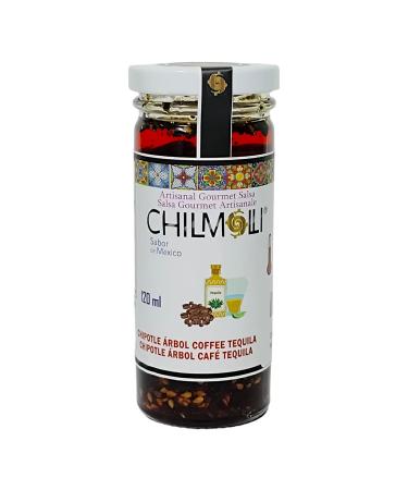 Chilmolli chipotle & arbol coffee and tequila authentic Mexican artisanal gourmet macha salsa / Salsa macha de chile chipotle y rbol cafe con tequila / Chipotle & arbol cafe avec tequila 120ml medium hot Chipotle rbol Coffee Tequila