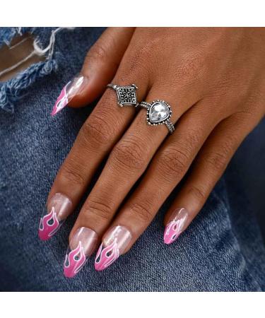 Fairvir Fashion Glossy Fake Nails Pink Flame Full Cover Aryclic Oval False Nails Party Night Club Clip Press on Nail for Women and Girls - Buy Online on GoSupps.com