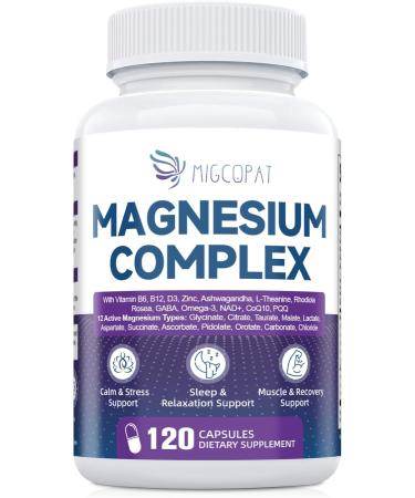 Migcopat Magnesium Complex w/Magnesium Glycinate Malate Citrate | 24-in-1 Magnesium Supplement w/Ashwagandha L-Theanine & NAD+ | Supports Calm Energy Muscle & Sleep | Non-GMO 120 Vegan Caps - Buy Online on GoSupps.com
