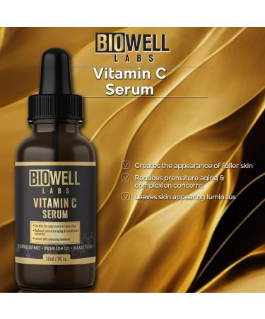 Vegan Vitamin C Serum - Anti-Aging Gluten-Free & Paraben-Free with Hyaluronic Acid & Plant Extracts - Buy Online on GoSupps.com