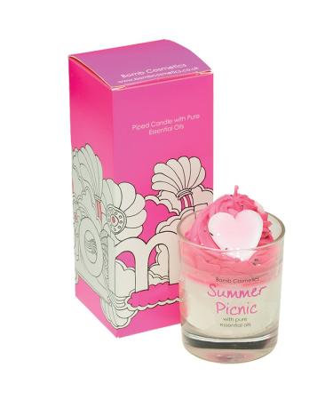 Bomb Cosmetics Summer Picnic Scented Piped Candle Soy Wax Blend Fresh Strawberries Juicy Pineapple Pear Fragrance 30-35 Hour Burn Designed in UK