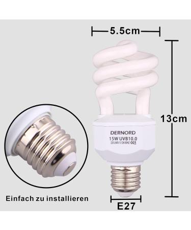 Dernord UVB & UVA Light Bulb 10.0 - 15W Compact UV Lamp for Lizard Turtle Snake & Leopard Gecko - Optimal Animal Habitat Lighting - Buy Online on GoSupps.com