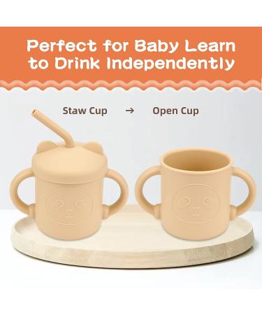 6oz Silicone Baby Cup with Straw & Removable Lid - Silver & PapayaWhip Color - Buy Online on GoSupps.com