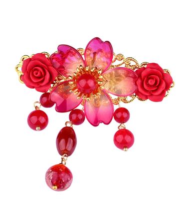 FRCOLOR 1pc Red Hairpin Headdress Chinese Hair Barrettes Kimono Flower Hair Clip Vintage Hairpins Clip for Girl Tassel Hairpin Hanfu Headdress Bride Fashionable Spring Clip Alloy