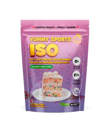 Yummy Sports Whey Protein Powder Isolate - 27g Protein Per Serving - Grass Fed Fast Absorbing Protein - Vegan Zero Sugar Keto Friendly Protein Supplement - 30 Servings 2 LBS - Birthday Cake