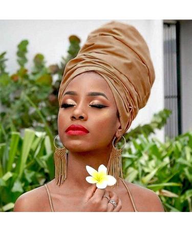 4 Pack Stretch Jersey Turban Head Wrap Scarf Set for Women - African Headwraps in Black, Dark Grey, Light Brown, and Blue - Buy Online on GoSupps.com
