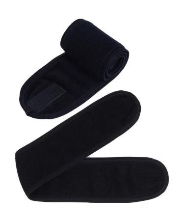 Onwon 2 Pack Facial Spa Headband with Magic Tape - Head Wrap Terry Cloth Headband Stretch Towel Headband for Bath Makeup Yoga and Sport Black