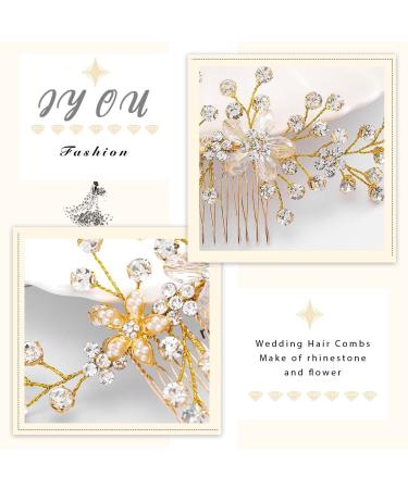 Elegant Gold Glossy Crystal Bridal Hair Crest - Flower & Pearl Hair Accessories for Weddings - Buy Online on GoSupps.com