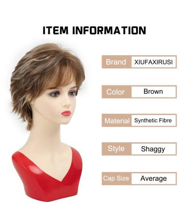 Short Brown Curly Wig with Blonde Highlights - Layered Synthetic Pixie Cut Wavy Wig for White Women - Ideal for Daily & Party Wear - Buy Online on GoSupps.com