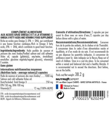 NUTRIEXPERT - Omega 3 - Brain and Cardiovascular Function - Rich in Omega 3 Fatty Acids EPA + DHA - Purified Oil from Cold Sea Fish - Cure 30 Days - French Brand - Pack of 3 - Buy Online on GoSupps.com