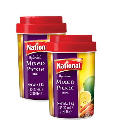 National Foods Hyderabadi Mixed Pickle 35.27 oz (1000g) | Sour & Spicy Traditional South Asian Relish | Zesty & Tangy Achaar | Plastic Jar | Pack of 2 Hyderabadi Mixed (1000g) 1 kg (Pack of 2)