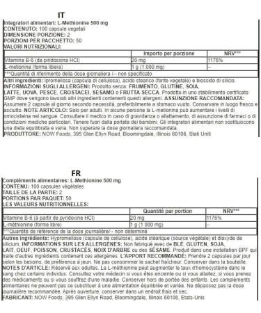 Now Foods L-Methionine 500mg 100 Softgels Amino Acid Vitamin B6 - Buy Online on GoSupps.com