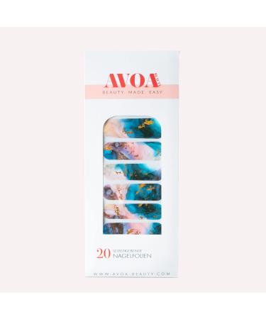 Avoa Beauty Nail Film - Romancing the Stone | Semi-Transparent Marble Nail Art Design | 20 Long-Lasting Self-Adhesive Wraps in Pink Blue Green Gold - Buy Online on GoSupps.com