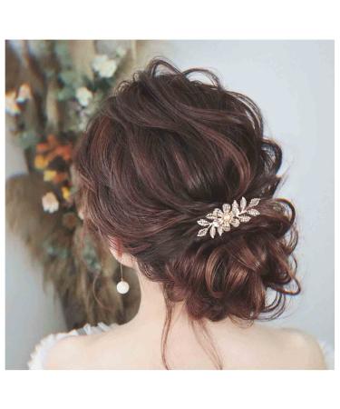 Dervivea Boho Leaf Hair Comb Metal Flower Hair Combs Gold Leaves Side Combs Headpieces Vintage Pearl Hair Comb Bride Wedding Hair Comb Decorative Hair Accessories for Women and Girls Headdress