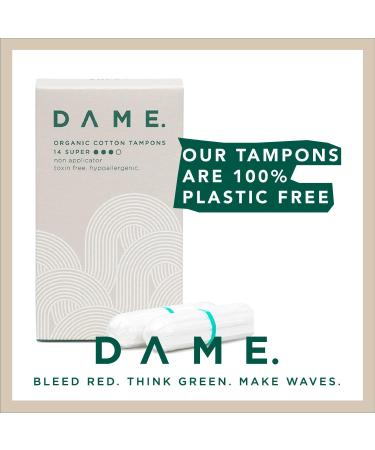Dame Super Tampons x14 - Hypoallergenic, Plastic-Free, pH Neutral, Toxin-Free, Compostable & Biodegradable - Buy Online on GoSupps.com