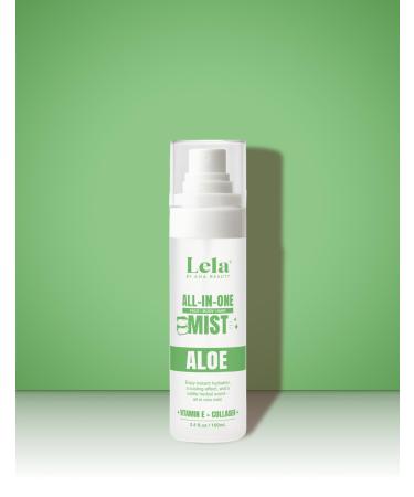 Lela Beauty All In One Aloe Mist Hydrating Face Body & Hair Spray with Vitamin E Collagen and Aloe Cooling Effect Herbal Scent Soothes Redness Sets Makeup 3.4 fl. oz / 100 mL