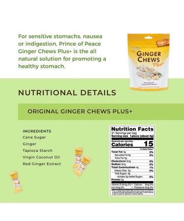 Prince of Peace Ginger Chew Plus+ 3 oz. Bag - Digestive & Stomach Relief Healthy Candy - Buy Online on GoSupps.com