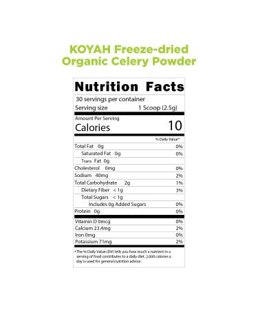 KOYAH Organic USA Grown Celery Powder - 30 Servings, Freeze-dried Whole-Stalk Powder - Buy Online on GoSupps.com
