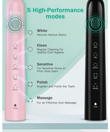 Initio Sonic Electric Toothbrush for Adults Duo - 5 Modes, Smart Timer, 10 Brush Heads, 2 Travel Cases - Rechargeable Whitening Toothbrush (Black+Pink) - Buy Online on GoSupps.com