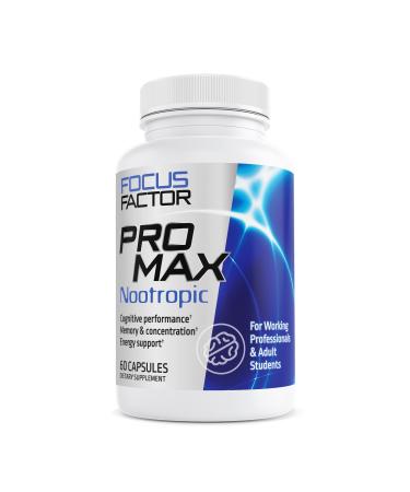 Focus Factor PRO MAX Nootropic 60ct  Brain Supplement for Memory Concentration Focus & Energy  Ginkgo Biloba Lions Mane Bacopa Monnieri Capsules for Brain Health & Cognitive Support White