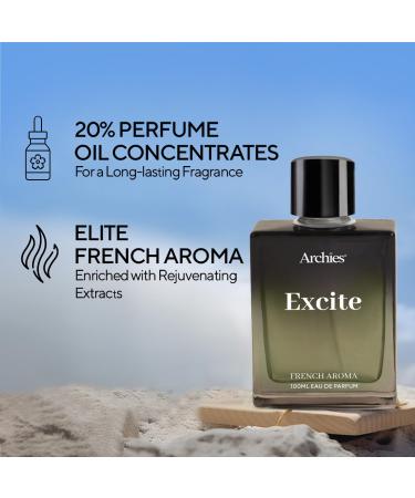 ARCHIESE EXCITE Eau De Parfume for Men | 100 ml | French Aroma | Whiskey Woody Smokey | Premium & Long Lasting EDP Fragrance Scent (20% high concentration perfume) - Buy Online on GoSupps.com