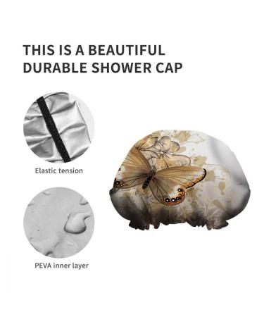 Golden Butterfly Bath Hair Cap - Reusable Shower Cap for Women and Girls - Hotel Travel Essentials - Hair Care Accessory - 10.6 x 4.3 x 0.15 Inch - Buy Online on GoSupps.com