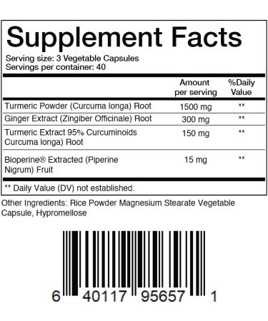 Turmeric Curcumin Ginger 1950mg with Black Pepper - 120 Vegan Capsules, Bioperine for Absorption - Inflammatory Support & Brain Health by Balance Breens - Buy Online on GoSupps.com