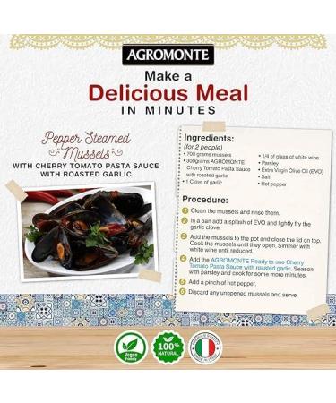 Agromonte Cherry Tomato Pasta Sauce Variety Pack- Ready in 1 Minute - Fresh Cherry Tomato - Premium Quality - Traditional Recipe - 3 x 580g - Buy Online on GoSupps.com