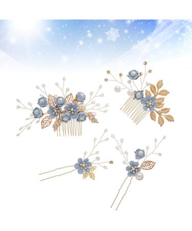 NUOBESTY Wedding Hair Piece Blue Hair Accessory Set - 4PCS Decorative Pearl Comb Hairpins for Brides and Girls - Buy Online on GoSupps.com