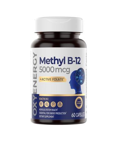 OxyEnergy Methyl Vitamin B12 5000mcg Extra Strength Methylcobalamin B-12 Supplements with Folate Support Nerves Energy Metabolism & Cognitive 60 Capsules