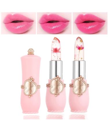CAHIUYOA 2PCS Crystal Flower Lipstick Color Changing Lipstick Magic Lipstick Jelly Clear Lipstick Long Lasting Nutritious Moisturizer Temperature Lip Stain Lipstick - Set A