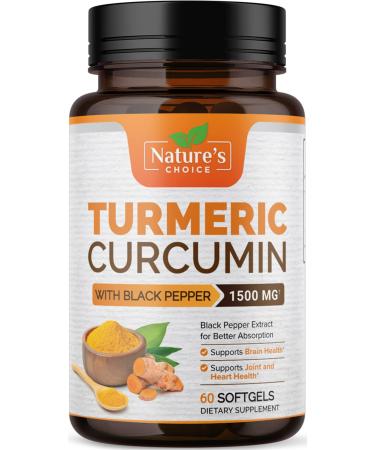 Turmeric Curcumin Liquid Softgels  Best Absorption Curcuminoids with Black Pepper 1500mg - Joint Support Turmeric  Nature's Tumeric Extract Nutrition Supplement Non-GMO Men and Women - 60 Softgels