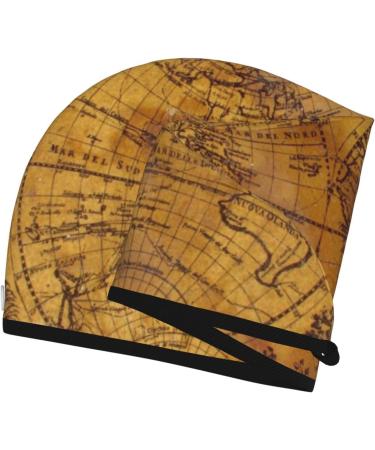 Vintage Map Microfiber Hair Towel | Soft Super Absorbent Hair Wrap for Long Curly & Thick Hair | Quick Dry Coral Velvet Cap for Women - Buy Online on GoSupps.com
