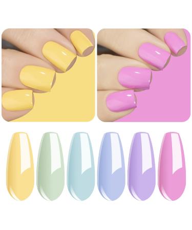 Vishine Gel Nail Polish Kit SPRING CREME Collection Nail Art 6 Colors Pastel Bright Yellow Mint Teal Blue Lilac Pink Soak Off Nail Lamp Gel Polish Set Manicure 8ml 6 Pastel Colors Set-8ml