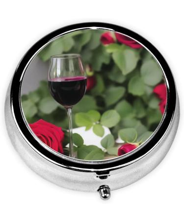 Mini Round Pill Box with Candles & Red Rose Wine Design - 3 Compartment Travel Organizer for Home & Office - Buy Online on GoSupps.com