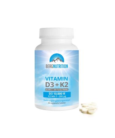 Berg Nutrition Vitamin D3 10 000 i.e + 200 g K2 99 +% All-Trans 365 vegetarian tablets highly dose and divisible Premium vitamin D tablets vitamin D 3 and vitamin K 2