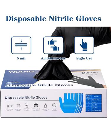 YKANG Black Disposable Nitrile Gloves - Latex Free, 100 PCS Exam Gloves for Food Prep, Cooking - Large Size - Buy Online on GoSupps.com