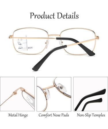 Progressive Multifocus Reading Glasses | Square Metal Frame with Elastic Hinge | HD Readers for Men & Women | Gold +2.50 Black - Buy Online on GoSupps.com