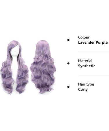 Colorful Panda 32 Inch Women's Long Curly Wig with Side Bangs for Anime Cosplay - Grey Purple Lavender - Buy Online on GoSupps.com