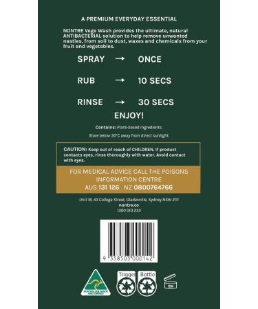 Nontre Fruit & Vegetable Wash - Effective 500mL Cleaner to Remove Dirt & Wax for Fresh Produce - Buy Online on GoSupps.com