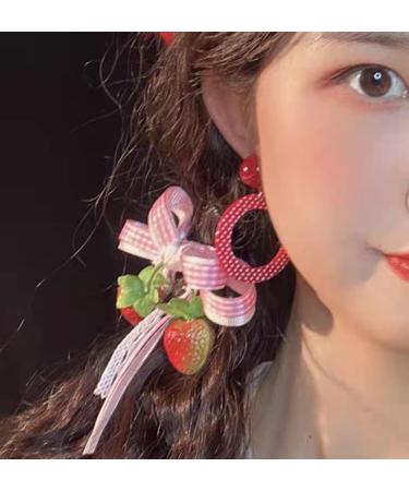 March9 Sweet Strawberry Bow Hair Clip for Women, Teens, and Girls - Pink Lace Barrette Decoration | Assorted Accessories for Alligator Braid Ornaments (Pink1) - Buy Online on GoSupps.com